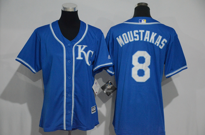 Womens 2017 MLB Kansas City Royals #8 Moustakas Blue Jerseys